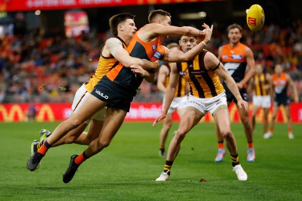 Harry Himmelberg of the Giants in action during the round 17 AFL match between Greater Western Sydney Giants and Hawthorn Hawks at GIANTS Stadium, on...