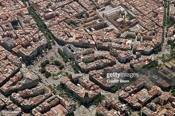 An aerial image of Plaza Catalunya, Barcelona