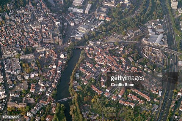An aerial image of Old Town, Marburg