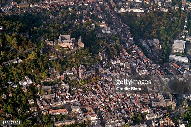 An aerial image of Old Town, Marburg