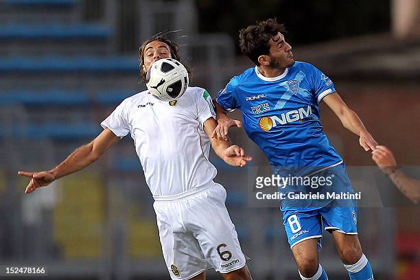 Riccardo Saponara of Empoli FC battles for the ball with Guido Di Meo of Ternana Calcio during the Serie B match between Empoli FC and Ternana Calcio...
