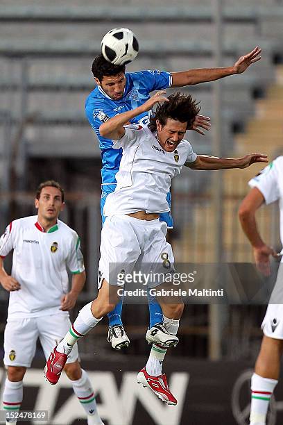 Francesco Pratali of Empoli FC battles for the ball with Davide Carcuro of Ternana Calcio during the Serie B match between Empoli FC and Ternana...