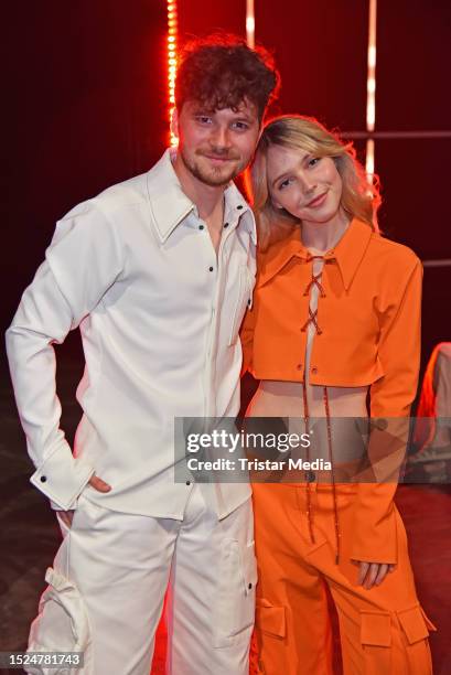 Lina Larissa Strahl and Tilman Poerzgen attend the Kilian Kerner fashion show at W.E4. Fashion Day as part of Berlin Fashion Week SS24 at Verti Music...