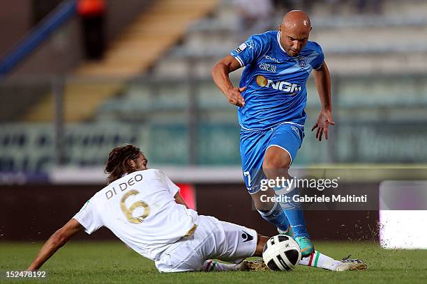 Massimo Maccarone of Empoli FC battles for the ball with Guido Di Meo of Ternana Calcio during the Serie B match between Empoli FC and Ternana Calcio...