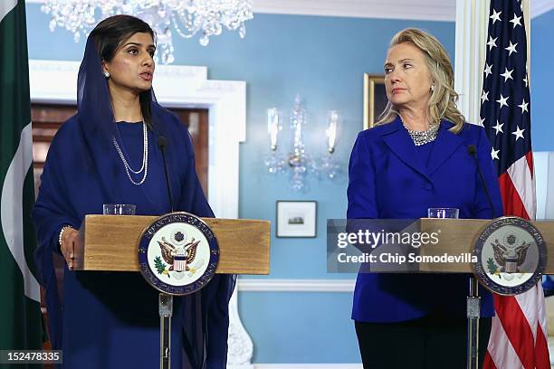 Pakistan Minister of Foreign Affairs Hina Rabbani Khar and U.S. Secretary of State Hillary Clinton hold a joint press availability and make brief...