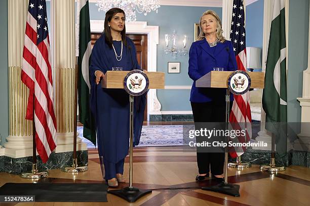 Pakistan Minister of Foreign Affairs Hina Rabbani Khar and U.S. Secretary of State Hillary Clinton hold a joint press availability and make brief...