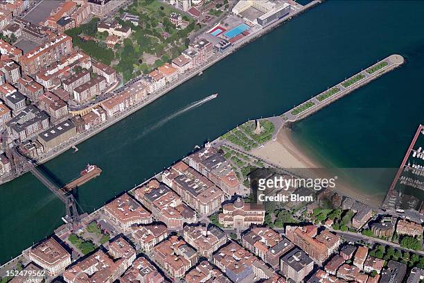 An aerial image of El Gran Puente Colgante De Vizkaya, Bilbao