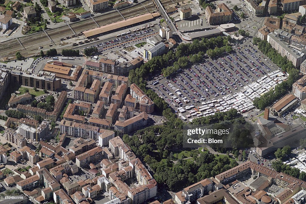Aerial View Of Piazza Campo del Palio, Asti