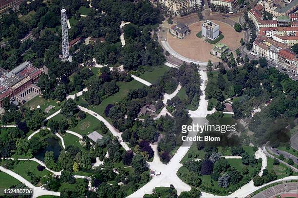 An aerial image of Parco Sempione, Milan