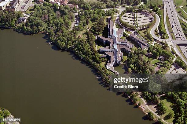 An aerial image of SAS Koncernbyggnad, Solna