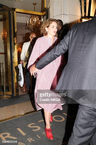 Felicity Blunt and Stanley Tucci are seen leaving their hotel July 10, 2023 in Paris, France.