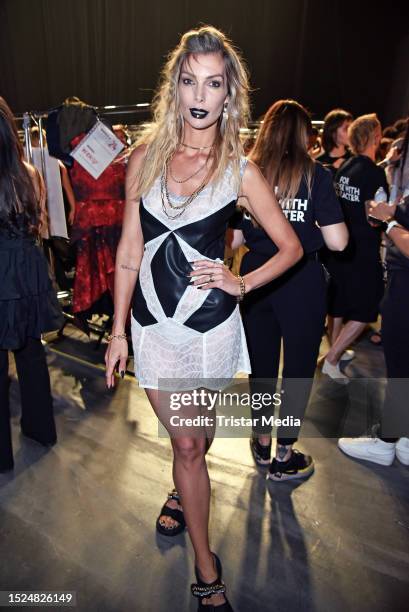 Annika Gassner backstage at the Rebekka Ruetz fashion show at W.E4. Fashion Day as part of Berlin Fashion Week SS24 at Verti Music Hall on July 11,...