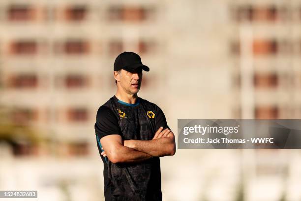 Julen Lopetegui, Manager of Wolverhampton Wanderers looks on during a Wolverhampton Wanderers pre-season training session on July 05, 2023 in Lagos,...