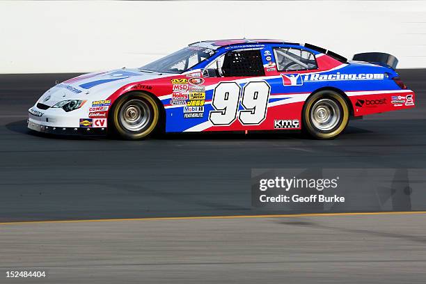 Travis Pastrana drives the iRacing.com Toyota during practice for the NASCAR K&N Pro Series East G-Oil 100 at New Hampshire Motor Speedway on...