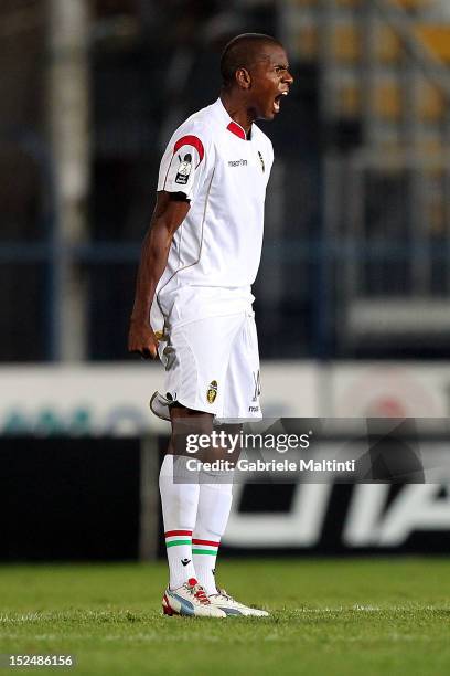 Nicolao Dumitru of Ternana Calcio celebrates a goal during the Serie B match between Empoli FC and Ternana Calcio at Stadio Carlo Castellani on...