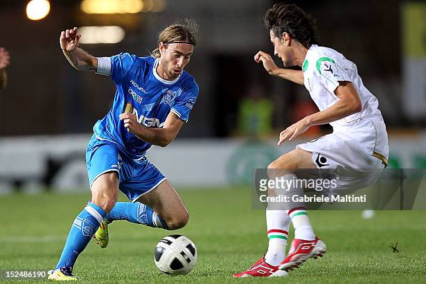 Davide Moro of Empoli FC battles for the ball with Salvatore Ferraro of Ternana Calcio during the Serie B match between Empoli FC and Ternana Calcio...