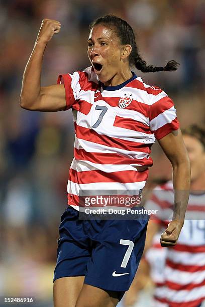Shannon Boxx of the USA celebrates her goal against Australia at Dick's Sporting Goods Park on September 19, 2012 in Commerce City, Colorado. The USA...