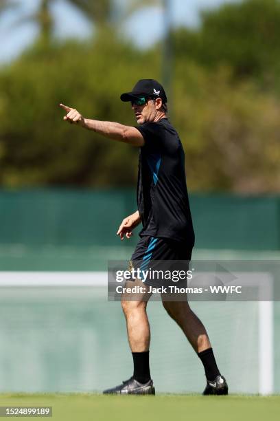 Julen Lopetegui, Manager of Wolverhampton Wanderers gives his team instructions during a Wolverhampton Wanderers pre-season training session on July...