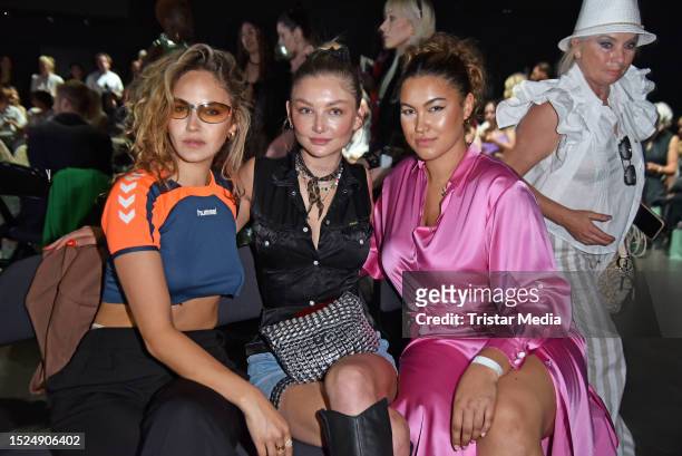 Elena Carriere, Julia Wulff and Vivien Blotzki attend the Marcel Ostertag fashion show at W.E4. Fashion Day as part of Berlin Fashion Week SS24 at...