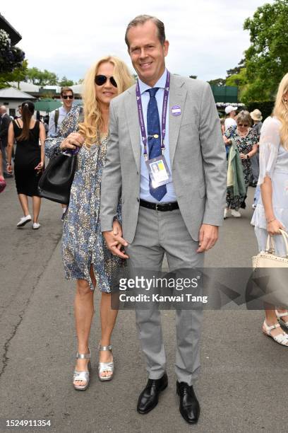 Annette Hjort Olsen and Stefan Edberg attend day six of the Wimbledon Tennis Championships at the All England Lawn Tennis and Croquet Club on July...