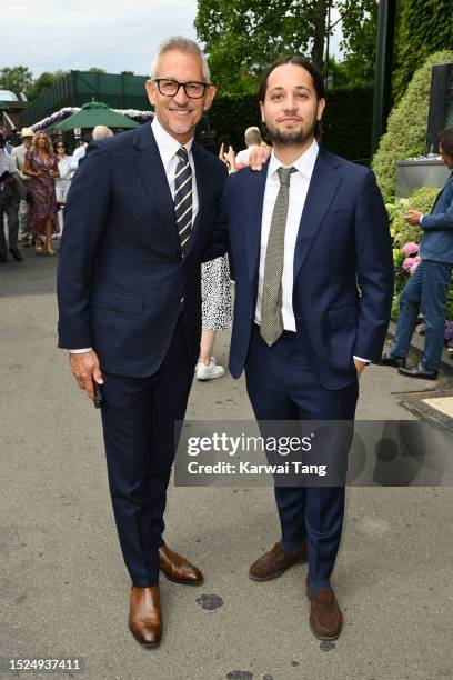 Gary Lineker and Tobias Lineker attend day six of the Wimbledon Tennis Championships at the All England Lawn Tennis and Croquet Club on July 08, 2023...