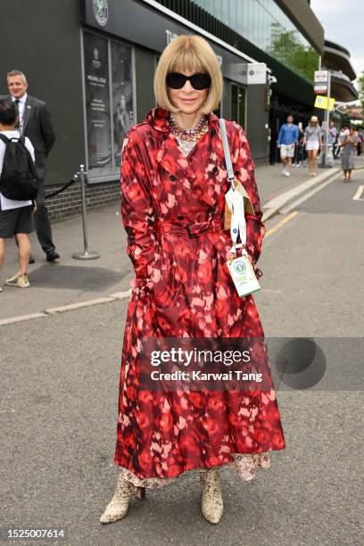 Anna Wintour attends day six of the Wimbledon Tennis Championships at the All England Lawn Tennis and Croquet Club on July 08, 2023 in London,...