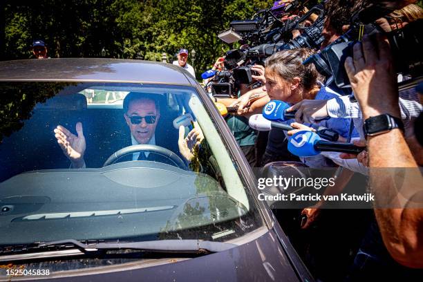 Dutch Prime Minister Mark Rutte arrives with his Saab Car at Huis ten Bosch Palace to offer his resignation at King Willem-Alexander on July 8, 2023...