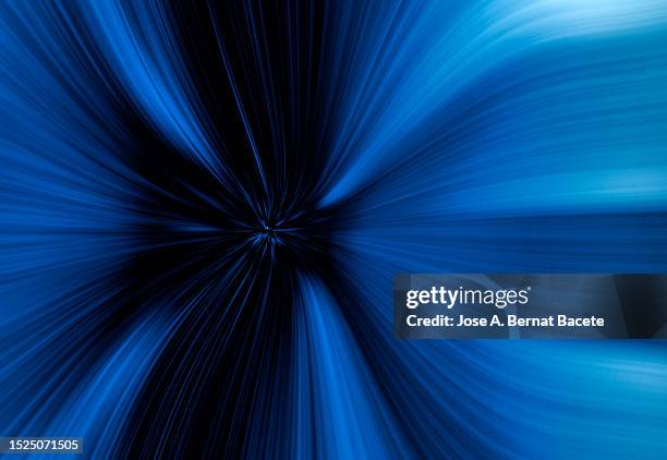 vortex with wavy moving blue light trails. - speed background stock pictures, royalty-free photos & images