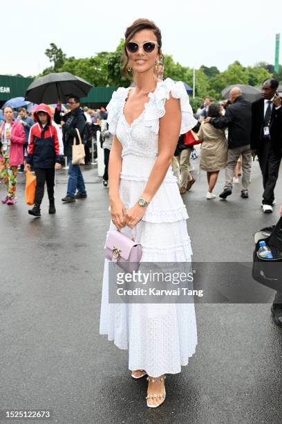 Lucy Mecklenburgh attends day six of the Wimbledon Tennis Championships at the All England Lawn Tennis and Croquet Club on July 08, 2023 in London,...