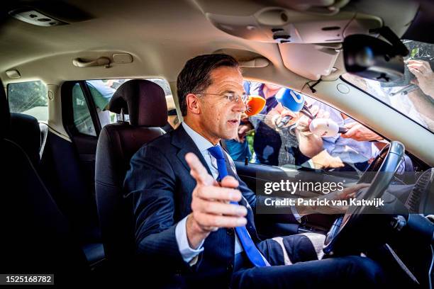 Dutch Prime Minister Mark Rutte leaves from Huis ten Bosch Palace after he offered his resignation at King Willem-Alexander on July 8, 2023 in The...