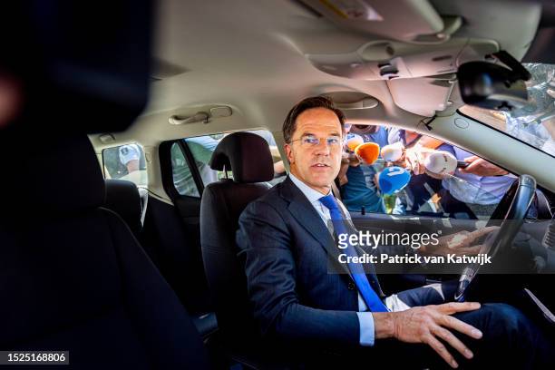 Dutch Prime Minister Mark Rutte leaves from Huis ten Bosch Palace after he offered his resignation at King Willem-Alexander on July 8, 2023 in The...