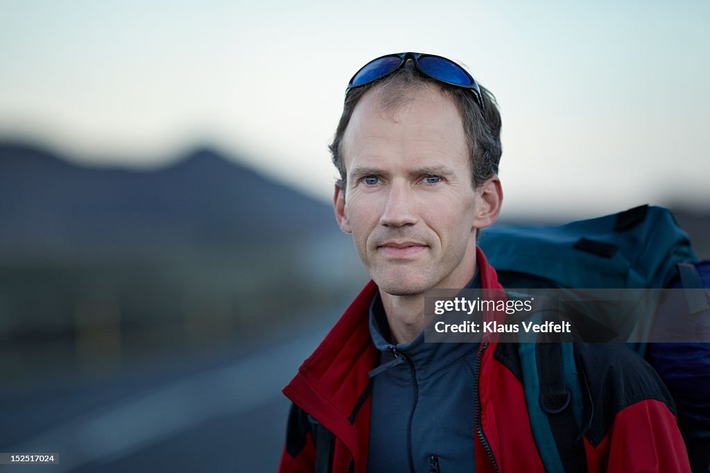 Portrait of male hiker, smiling to camera