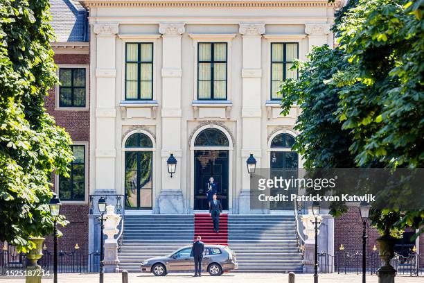 Dutch Prime Minister Mark Rutte leaves with his Saab Car at Huis ten Bosch Palace after her offered his resignation at King Willem-Alexander on July...