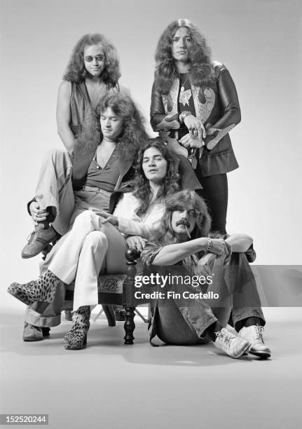 1st JUNE: English rock group Deep Purple posed at Columbia rehearsal studios in Los Angeles, USA in June 1975. Clockwise from top left: drummer Ian...