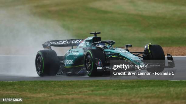 Lance Stroll of Canada driving the Aston Martin AMR23 Mercedes on track during final practice ahead of the F1 Grand Prix of Great Britain at...