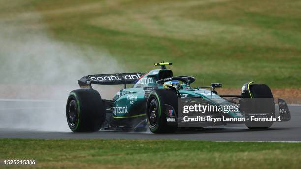 Fernando Alonso of Spain driving the Aston Martin AMR23 Mercedes on track during final practice ahead of the F1 Grand Prix of Great Britain at...