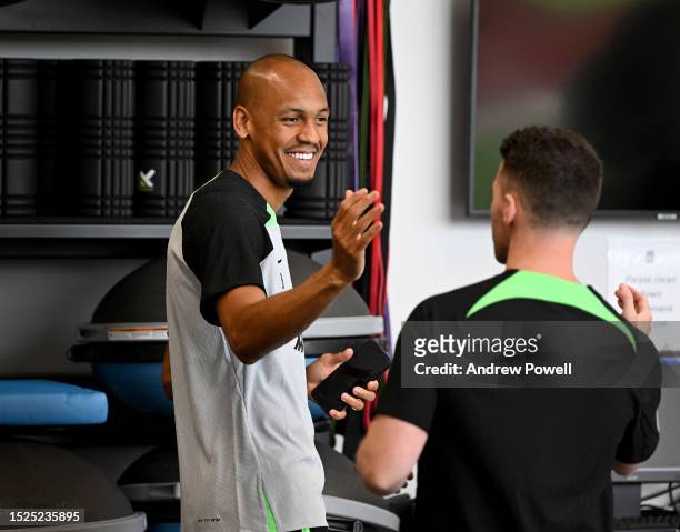 Fabinho of Liverpool during the first day back for pre-season at AXA Training Centre on July 08, 2023 in Kirkby, England.