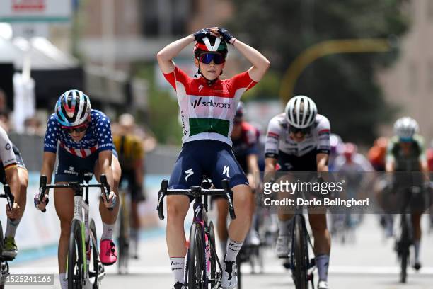 Blanka Vas of Hungary and Team SD Worx celebrates at finish line as stage winner during the 34th Giro d'Italia Donne 2023, Stage 8 a 125.7km stage...