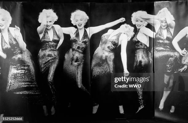 Mural featuring images of Marilyn Monroe is seen during an event at the Hotel Bel-Air in Los Angeles, California, on March 15, 1994.