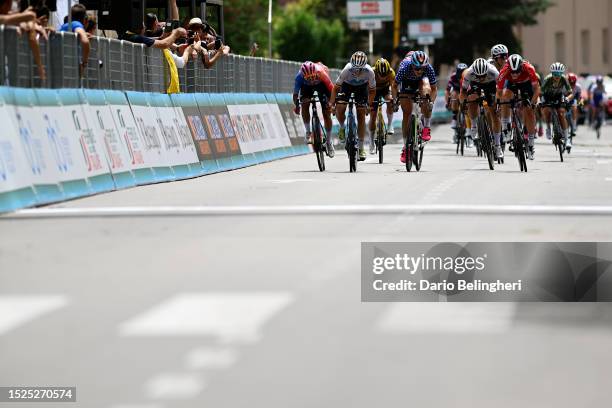 Silvia Persico of Italy and UAE Team ADQ, Liane Lippert of Germany and Movistar Team, Chloe Dygert of The United States and Team Canyon//SRAM Racing,...