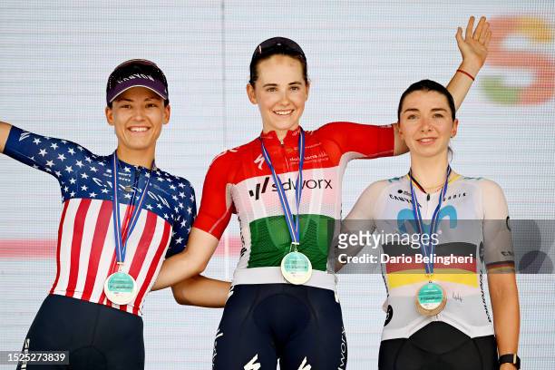 Chloe Dygert of The United States and Team Canyon//SRAM Racing on second place, stage winner Blanka Vas of Hungary and Team SD Worx and Liane Lippert...
