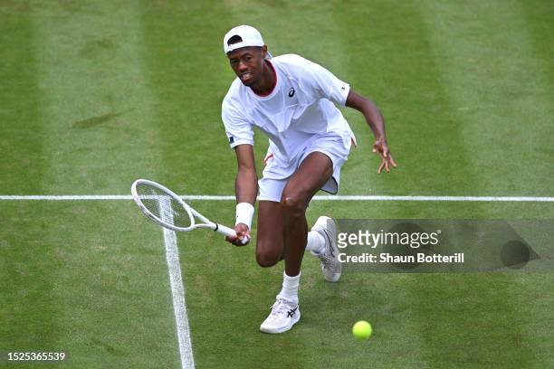 Christopher Eubanks of United States plays a forehand against Christopher O'Connell of Australia in the Men's Singles third round match during day...