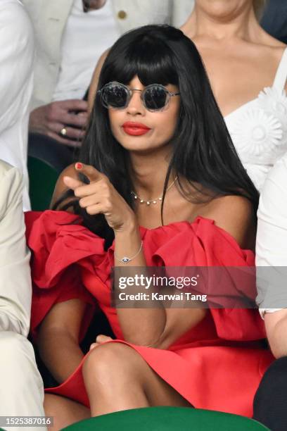 Jameela Jamil attends day six of the Wimbledon Tennis Championships at the All England Lawn Tennis and Croquet Club on July 08, 2023 in London,...