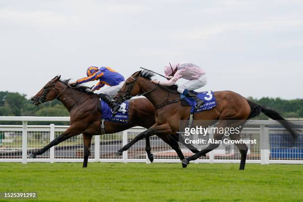 Ryan Moore riding Paddington win The Coral-Eclipse from William Buick and Emily Upjohn at Sandown Park Racecourse on July 08, 2023 in Esher, England.