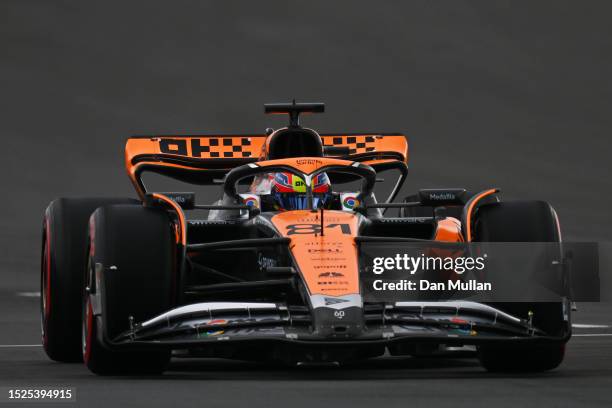 Oscar Piastri of Australia driving the McLaren MCL60 Mercedes on track during qualifying ahead of the F1 Grand Prix of Great Britain at Silverstone...