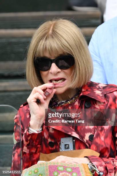 Anna Wintour attends day six of the Wimbledon Tennis Championships at the All England Lawn Tennis and Croquet Club on July 08, 2023 in London,...