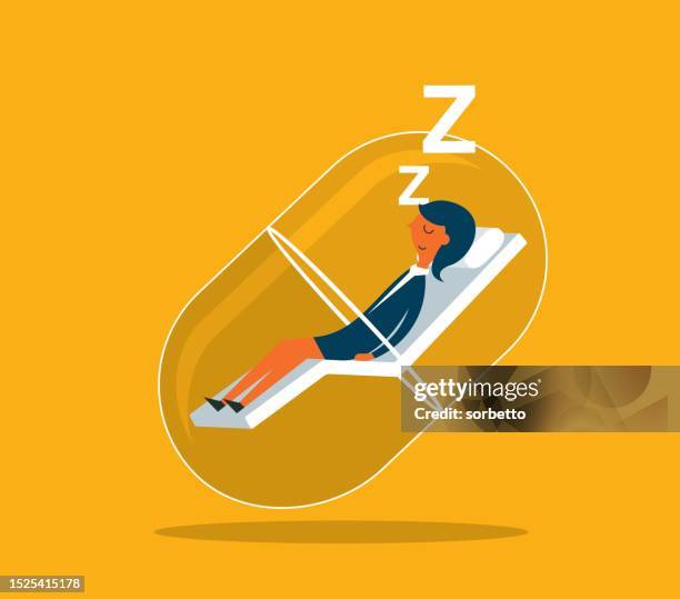 businesswoman sleeping in a sleeping pill - insomnia stock illustrations