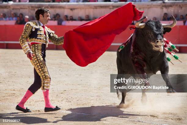 The Spanish legend matador Jose Tomas performs a historic solo bullfight against six bulls as part of the 61th Feria de Nimes on September 16, 2012...