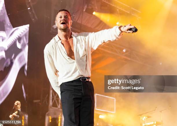 Dan Reynolds of Imagine Dragons performs on day 2 of Festival d'été de Québec on July 07, 2023 in Quebec City, Quebec.