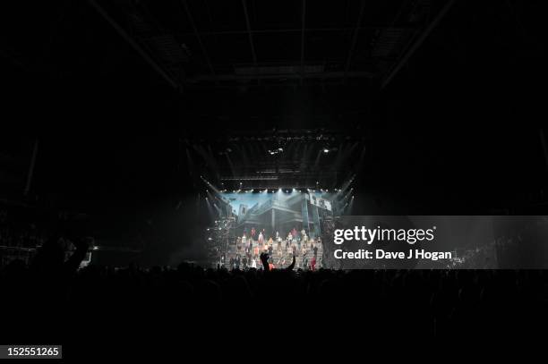 General view of the curtain call on the press night for Jesus Christ Superstar, the arena tour at The O2 Arena on September 21, 2012 in London,...